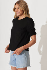 Black Linen Blend Top - Melanie